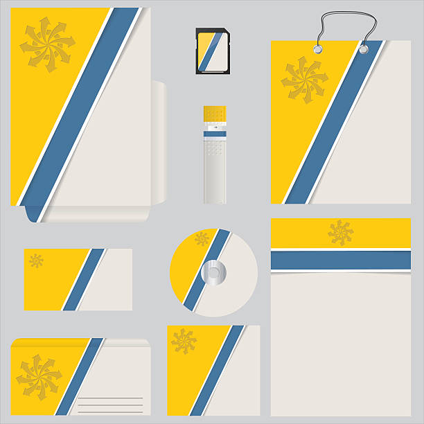синий желтый бизнес комплект дизайн в полоску - dvd writer stock illustrations