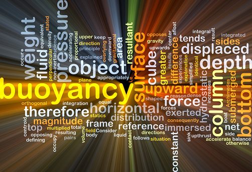 Background concept wordcloud illustration of buoyancy glowing light