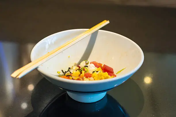 Photo of Rice with maguro salmon tartar gohan.
