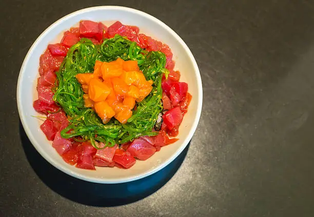 Photo of Rice with maguro salmon tartar gohan.