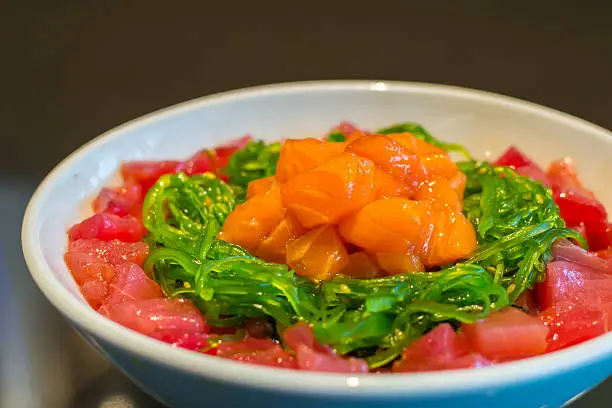 Photo of Rice with maguro salmon tartar gohan.