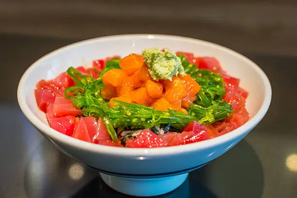 Photo of Rice with maguro salmon tartar gohan.