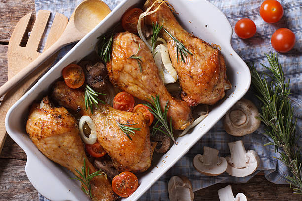 istock Baked Chicken drumsticks with vegetables closeup horizontal top 480299132