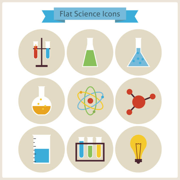 flache school chemie und wissenschaft icons set. - abstract medical exam healthcare and medicine backgrounds stock-grafiken, -clipart, -cartoons und -symbole