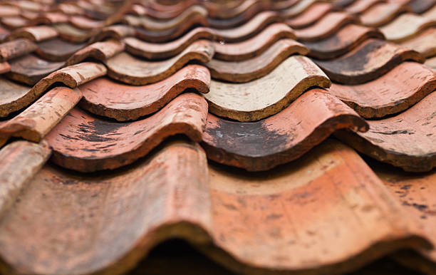 istock The old roof covered with orange tiles 480309410