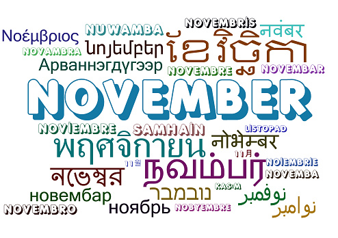 Background concept wordcloud multilanguage international many language illustration of November