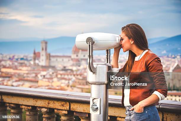Beautiful Girl Impressed View The Panorama Of Florence In Autumn Stock Photo - Download Image Now