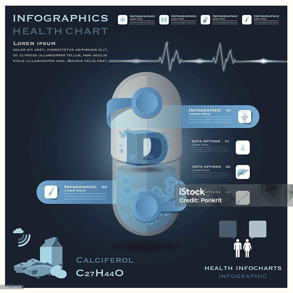 Витамин D таблетка в форме капсулы здравоохранения и медицинские Инфографика Infocharts - Векторная графика Биология роялти-фри