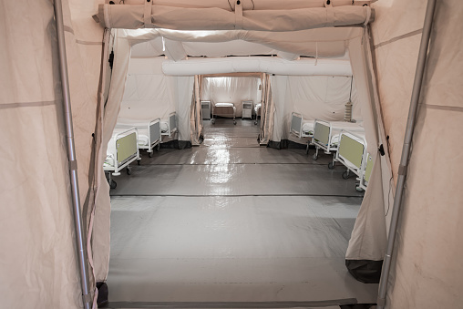A field hospital is a small mobile medical unit, or mini hospital, that temporarily takes care of casualties on-site before they can be safely transported to more permanent hospital facilities. This term is used overwhelmingly with reference to military situations, but may also be used in times of disaster. The concept was inherited from the battlefield (such as the Mobile Army Surgical Hospital or MASH), and is now applied in case of disasters or major accidents, as well as with traditional Military medici