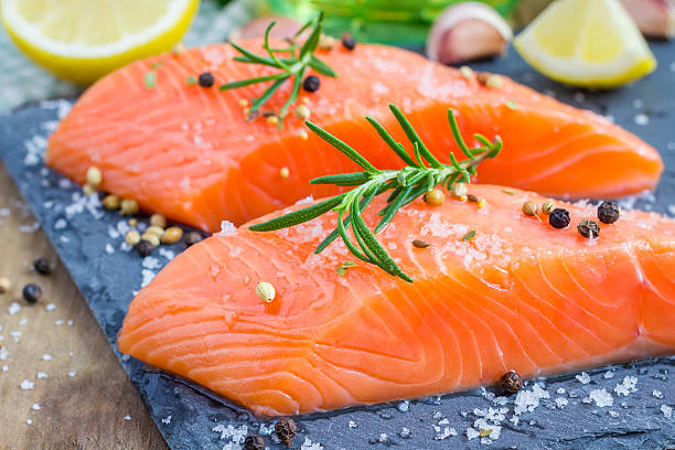 Fresh raw salmon fillet with seasonings