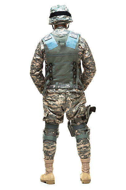 istock Rear view of army man looking away 480331224