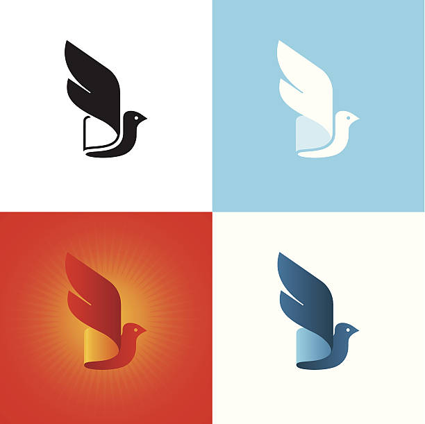 Stylized bird silhouette at different color variations. Vector icon. dove bird stock illustrations