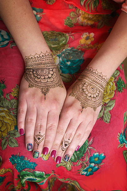 istock two hands with henna tattoos mehendi designs 480333326