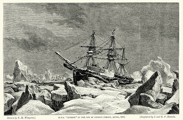 ilustrações, clipart, desenhos animados e ícones de a hms terror frozen no gelo, 1837 para ser - massa de gelo flutuante