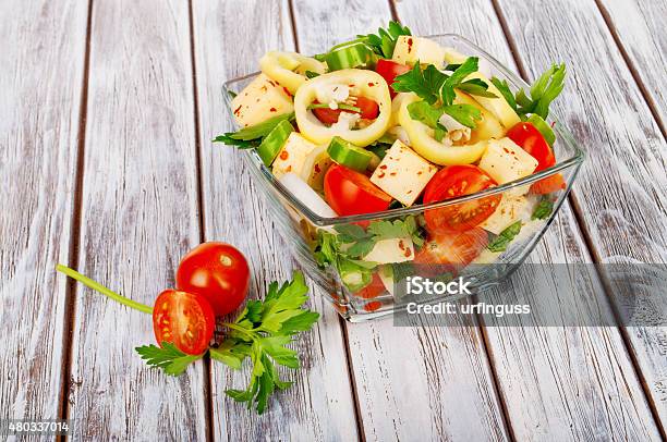 Healthy Salad With Fresh Vegetables On Wooden Background Stock Photo - Download Image Now