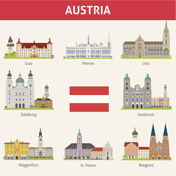 Austria. Symbols of cities Austria. Symbols of cities. Vector set bregenz stock illustrations