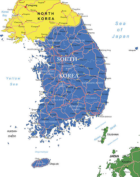 Corena Map 1.000+ Mapa Político De La Península Coreana Fotografías de stock ...