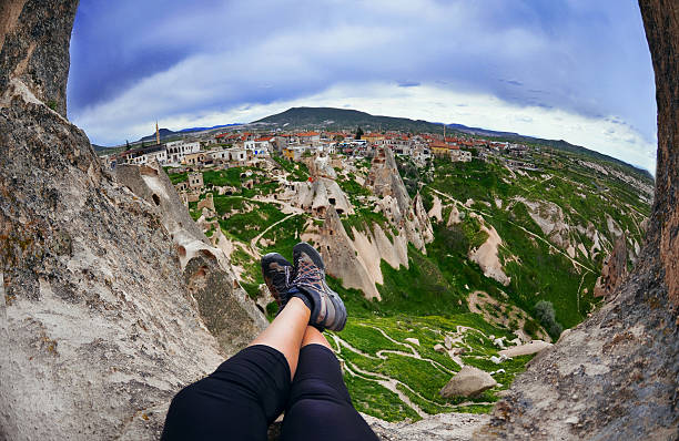 Woman  laying after mountain hiking,Cappadocia,Turkey