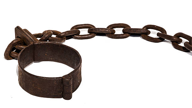 Old chains, or shackles, used for slaves stock photo