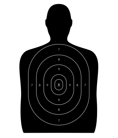 Gun firing range target shaped like a human, blank with no bullet holes. Isolated on a white background with clipping path.