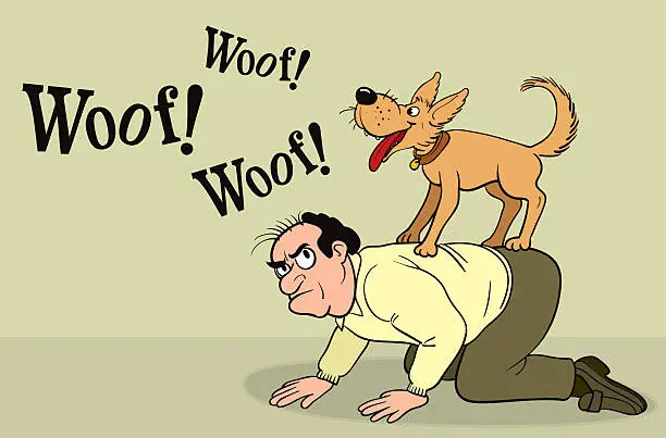 Vector illustration of Dog barking on the back of the owner