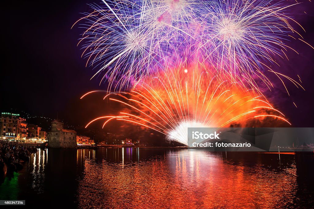 Fireworks Fireworks in Rapallo. one of the most important summer festivals in Liguria. 2015 Stock Photo