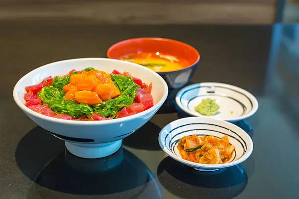 Photo of Rice with maguro salmon tartar gohan.