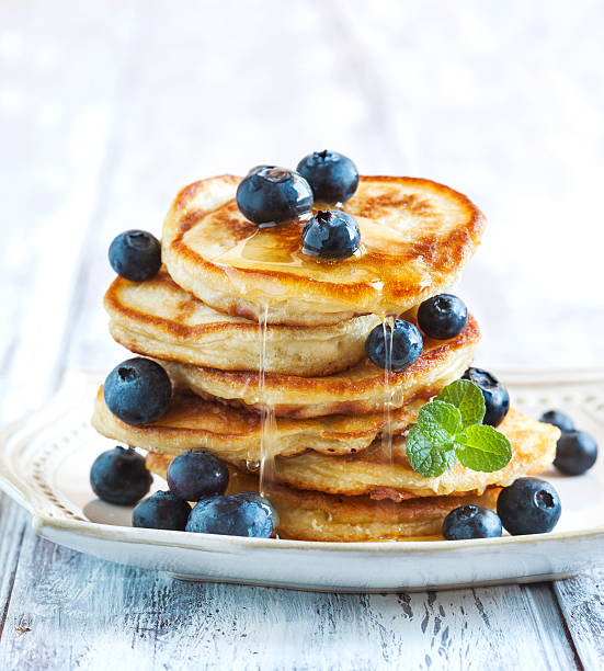istock Stack of pancakes with fresh blueberry and honey 480357838