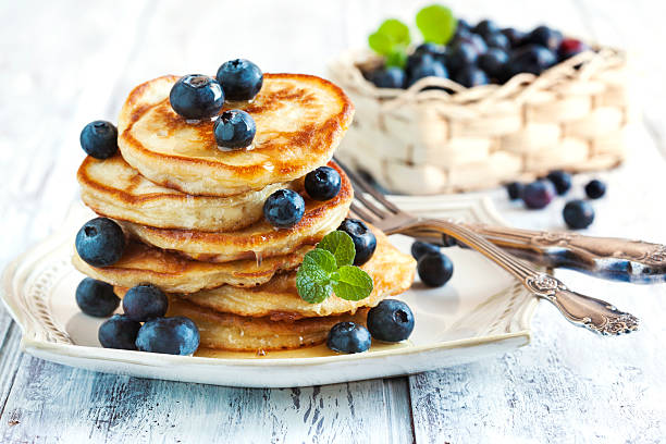 istock Stack of pancakes with fresh blueberry and honey 480357840