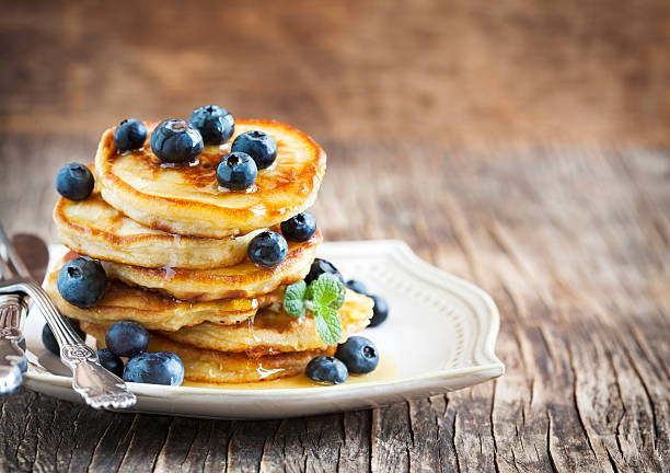 istock Stack of pancakes with fresh blueberry and honey 480357846