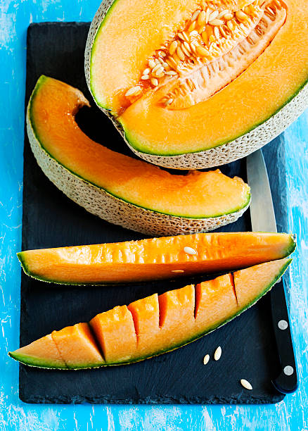 istock Cantaloupe melon slices. Top view 480357856
