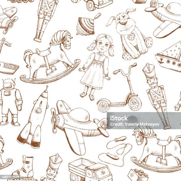 Vintage Hand Drawn Toys Pattern Stock Illustration - Download Image Now - Toy, Old-fashioned, Retro Style