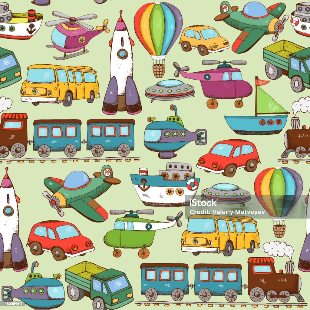 cartoon transport pattern vector illustration cartoon transport seamless pattern background Airplane stock vector