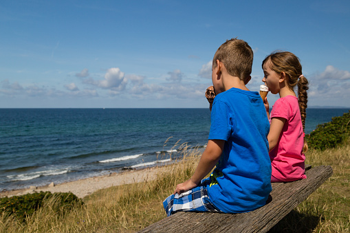 Young caucasian kids in Denmark on a summer day.