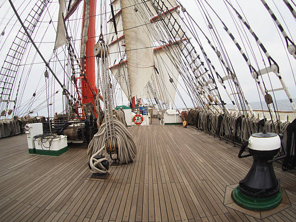 view from deck of a huge tallship or sailboat