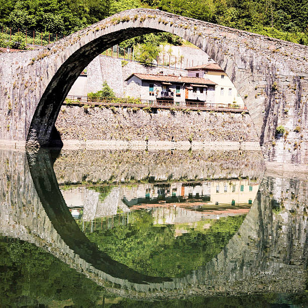 Ponte della Maddalena mediaval bridge across the Serchio. Tuscany. Bridge of the Devil