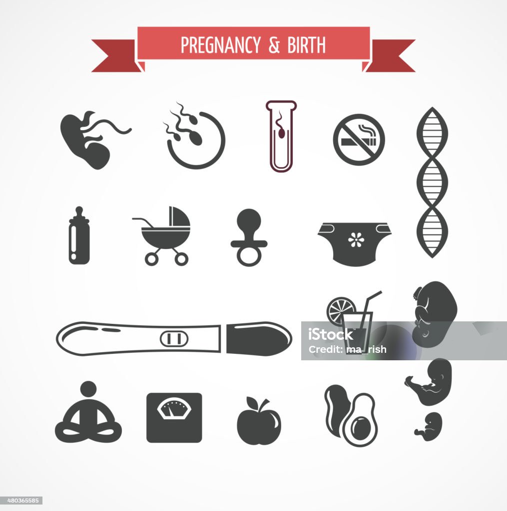 Ciąża i poród, zestaw ikon - Grafika wektorowa royalty-free (Brzuch)