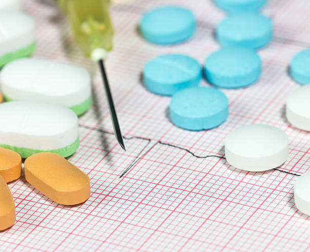 istock medical electrocardiogram  report with pills and needle 480366415