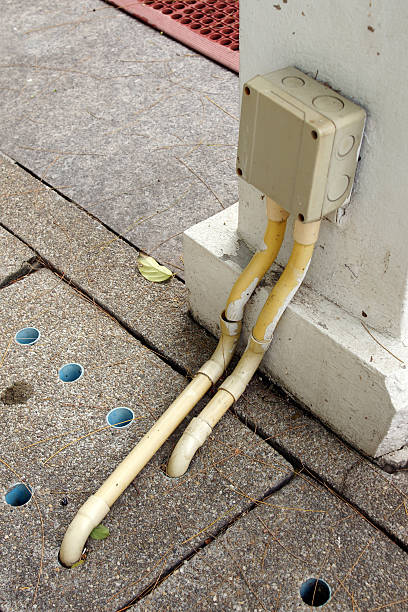 istock Safety outdoor electric connector box mounted on the wall 480366480