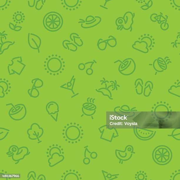 Summer And Vacation Green Seamless Pattern Stock Illustration - Download Image Now - 2015, Alcohol - Drink, Animal Markings