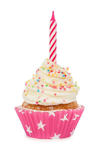 istock Birthday cupcake with a candle isolated on white 480368724