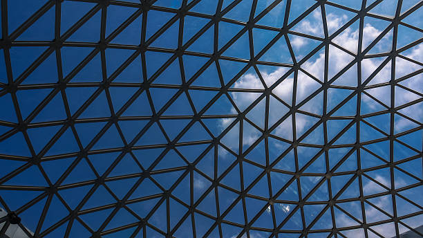 Surface structure of steel and glass close-up of a steel roof structure geodesic dome stock pictures, royalty-free photos & images