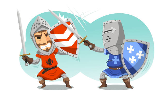 ilustrações, clipart, desenhos animados e ícones de combate cavaleiros com espadas capacete de proteção uniforme do exército - fighting sword knight suit of armor