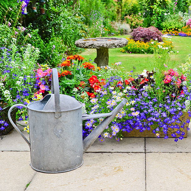 Traditional English country garden in full bloom
