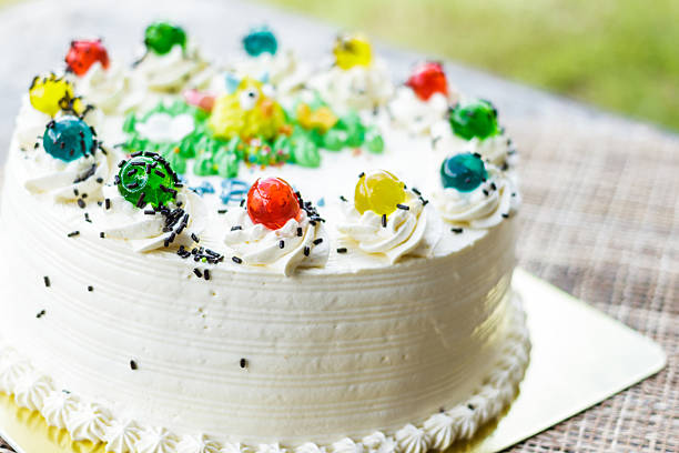 Cake with marzipan and cocktail cherries