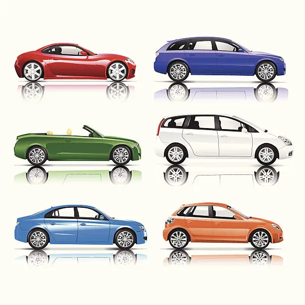 Vector illustration of Collection of 3D Cars Vector