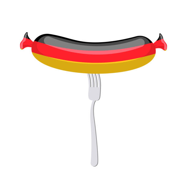 illustrazioni stock, clip art, cartoni animati e icone di tendenza di germania banger. salsiccia su un bivio. prelibatezze tradizionali in colore - meat bratwurst sausage sauerkraut