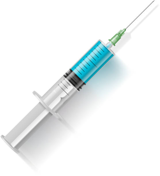 Syringe with blue liquid vector art illustration
