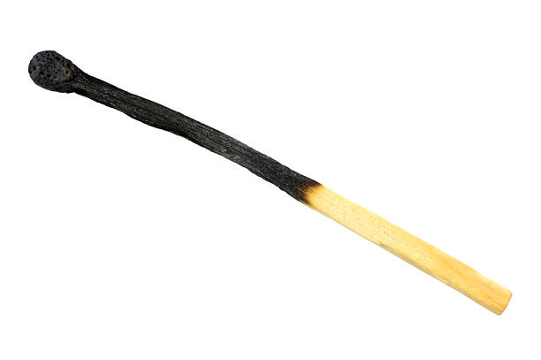 istock Burned match macro closeup, burnt matchstick, isolated studio shot 480376731
