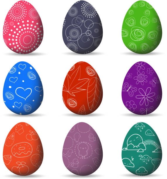 ostern eier und happy easter - easter egg isolated remote frame stock-grafiken, -clipart, -cartoons und -symbole